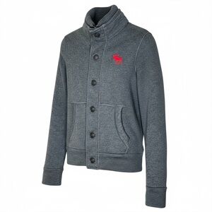 VTG Y2K Abercrombie & Fitch Mens Jacket L Grey&Red Fleece Lined Elk Logo Preppy